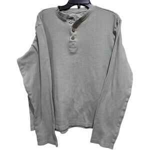 Honest Waffle Henley Shirt Men Large Green Knit Organic Cotton Minimalist Casual